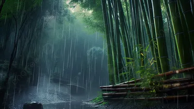Дождь в лесу, , красиво, реалистично…» — создано в Шедевруме