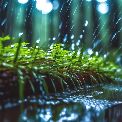 Дождь падает в тропическом лесу с каплями дождя generative ai | Премиум Фото