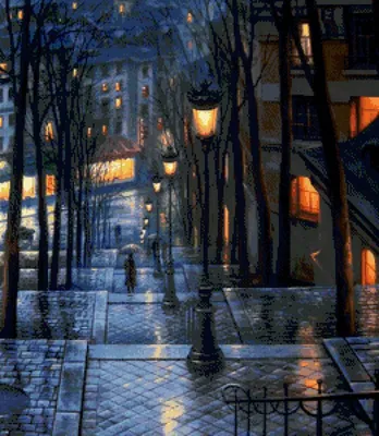 Город, дождливый вечер, фонари, парк» — создано в Шедевруме