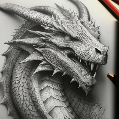 Дракон, рисунок карандашом» — создано в Шедевруме