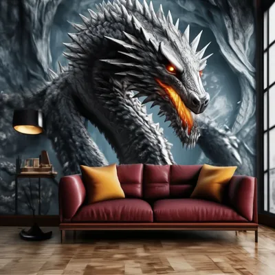 На стене 3D обои снежный дракон» — создано в Шедевруме