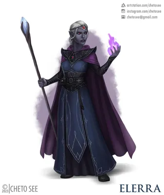 Art] [Comm] Elerra Vrinn, Drow Sorceress - another highlight from a party +  npc commission : r/DnD