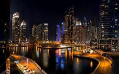 Обои на рабочий стол Ночной город Dubai / Дубай - крупнейший город Объединенных  Арабских Эмиратов (ОАЭ), обои для рабочего стола, скачать обои, обои  бесплатно