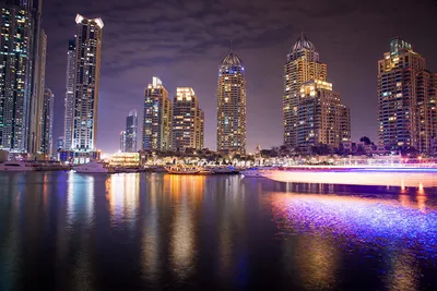 Фотографии Дубай ОАЭ Реки в ночи Небоскребы город