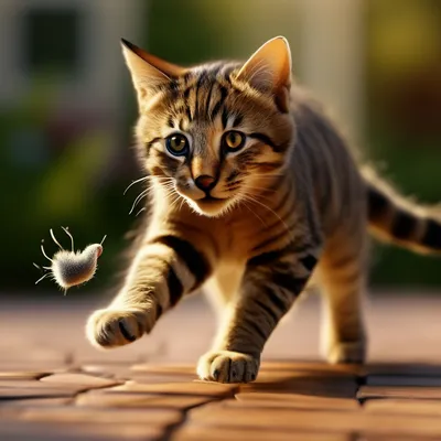 Анимация 3D кот ловит мыш» — создано в Шедевруме