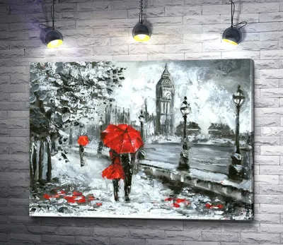 Картина на холсте Леонид Афремов \"Двое в парке под зонтом\"