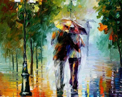 Фотообои \"Пара под зонтом на фоне Эйфелевой башни в Париже. Картина Маслом\"  - Арт. 080412 | Купить в интернет-магазине Уютная стена