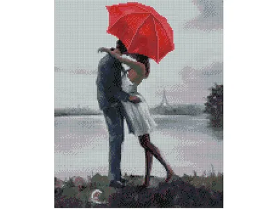 Влюбленная пара под зонтом 40х50 купить картину по номерам недорого