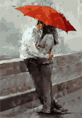 Современная картина на холсте \"Двое в парке под зонтом\"