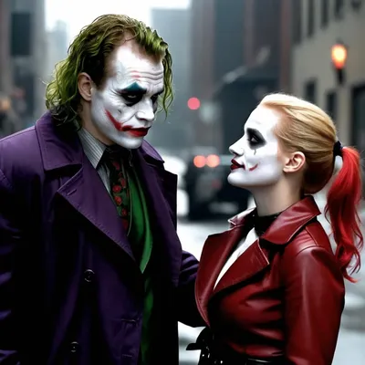 Heath Ledger as Joker and Jessica Chastain as Harley... | OpenArt