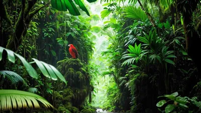 Скачать 1920x1080 джунгли, деревья, листья, растения, арт, зеленый обои,  картинки full hd, hdtv, fhd, 1080p