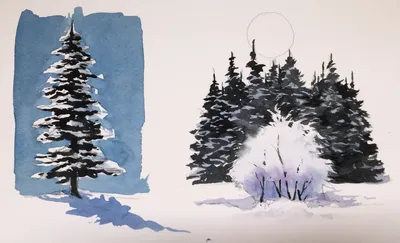 Картина «Елки в снегу.» Холст на картоне, Масло 2022 г.