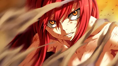 Обои на рабочий стол Эльза Скарлет / Erza Scarlet из аниме Хвост феи /  Fairy Tail стоит на алом фоне, обои для рабочего стола, скачать обои, обои  бесплатно