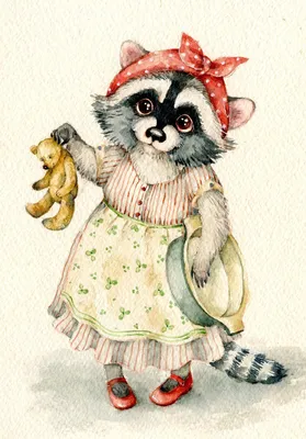 Енотиха | Raccoon illustration, Cute animal illustration, Whimsical art