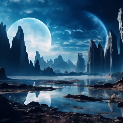 Инопланетный пейзаж, эпичные синие …» — создано в Шедевруме