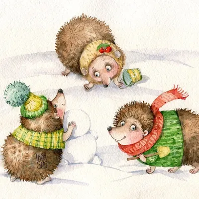 Вы думаете ежики зимой спят? Спят конечно, но в снах своих они очень любят  снежную зиму. #ежик #зима #снеговик #открытка #in… | Ежики, Иллюстратор,  Маленькие ёжики