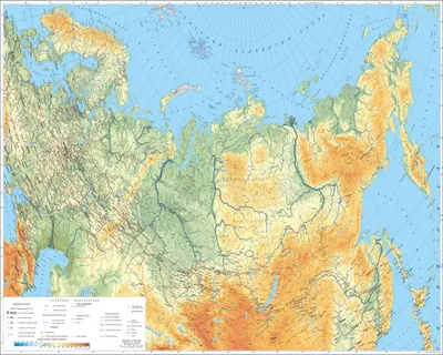 Большая подробная физическая карта Российской Федерации со всеми городами |  Все карты России