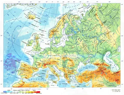 карты стран и городов Европы - физическая географическая карта Европы
