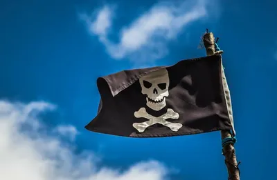 Пиратский Флаг Черепом Перекрещенными Саблями Векторная Иконка Размахивая  Черным Разорванным Векторное изображение ©Seamartini 599762748