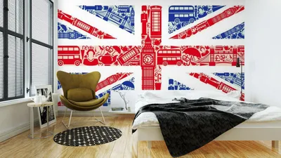 Топ Фотообои / Лондон, Тауэрский мост, Биг-Бен, флаг Великобритании / 3Д  расширяющие пространство / Флизелиновые обои виниловые на стену / На кухню  в спальню детскую зал гостиную комнату интерьер коридор квартиру прихожую