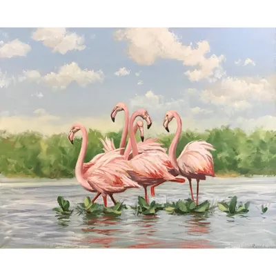 Купить картину-постер \"Розовый фламинго стоит на одной ноге в голубой воде\"  с доставкой недорого | Интернет-магазин \"АртПостер\"