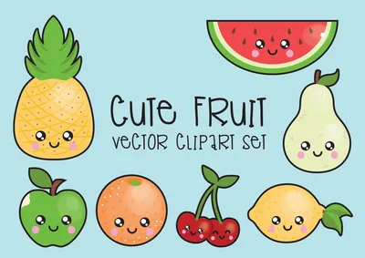 Овощи и фрукты милые мультяшные персонажи - Ozero - российский фотосток