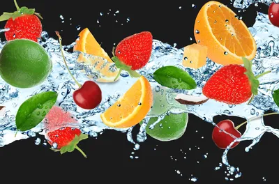 Фотообои Свежие фрукты в воде на стену. Купить фотообои Свежие фрукты в воде  в интернет-магазине WallArt
