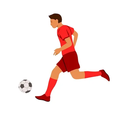 Цветная иллюстрация футболиста с мячом футболист в красном бегает и пинает  мяч спортивная игра изолированный на белом фоне векторная графика | Премиум  векторы