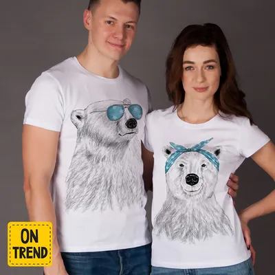 Купить прикольные футболки для влюбленных \"Белые медведи\"