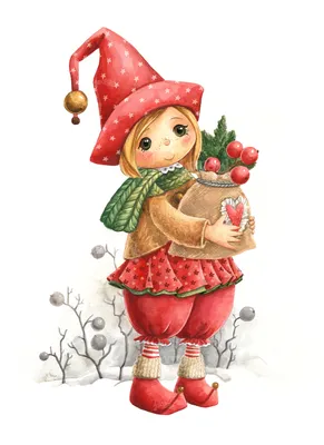 Иллюстрация Зимний гномик в стиле полиграфия | Illustrators.ru