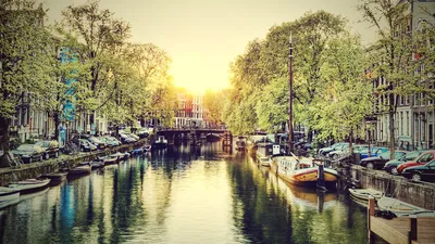 Обои на рабочий стол Красивейший канал в Амстердаме, Голландия, обои для  рабочего стола, скачать обои, обои бесплатно