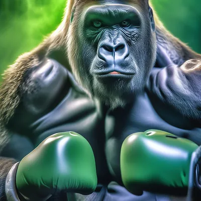 Боксирующая горилла на зеленом фоне» — создано в Шедевруме