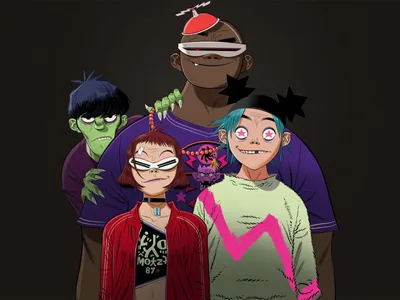 Colorful gorillaz logo with animated characters on Craiyon