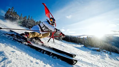 Скачать обои горы, снег, спорт, лыжи, красавчик разрешение 1920x1200 #37054