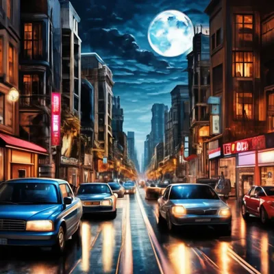 Ночной город в неоновых огнях, фон…» — создано в Шедевруме