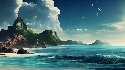 Обои море, волны, горы, небо, природа, пейзаж картинки на рабочий стол,  фото скачать бесплатно