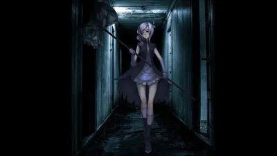 Обои Аниме, девушка, готика, темный коридор, оружие, лед, фиолетовые волосы  на рабочий стол