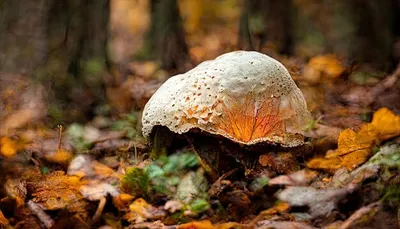 Белый гриб во мху у дерева. Осенний лес | Обои для телефона