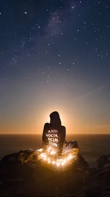 Download wallpaper 1080x1920 man, starry sky, hill, horizon, introvert,  solitude, loneliness samsung galaxy s4, s5, note, sony xperia z, z1, z2,  z3, htc one, lenovo vibe hd background