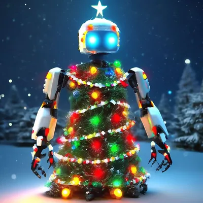 Робот в виде новогодней ёлки, hd, …» — создано в Шедевруме