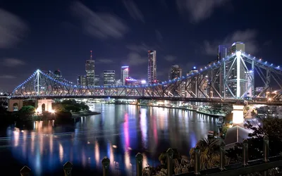Скачать обои на рабочий стол бесплатно без регистрации в формате 2560x1600.  Неоновый район. Мосты, вода, огни, г… | Bridge wallpaper, Brisbane  australia, City scene