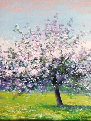 Картина Пейзаж маслом \"Яблони в цвету\" (вольная копия картины И. Левитана  «Цветущие яблони») 60x80 AR150501 купить в Москве