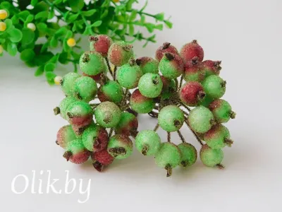 Ягодки в сахаре, цвет зелено-красный, пучок 20 ягод, размер ягодки 12 мм от  41 руб.