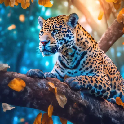 Ягуар на осеннем дереве в джунглях…» — создано в Шедевруме