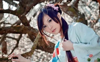 Молодая японская девушка в кимоно Стоковое Изображение - изображение  насчитывающей девушка, кимоно: 66895019