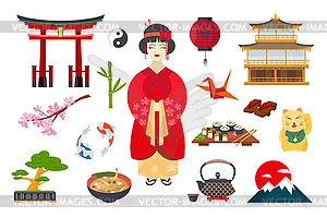 Классические Японские Символы Культуры Set. Изолированные Объекты,  Представляющие Японию На Белом Фоне Клипарты, SVG, векторы, и Набор  Иллюстраций Без Оплаты Отчислений. Image 61433671