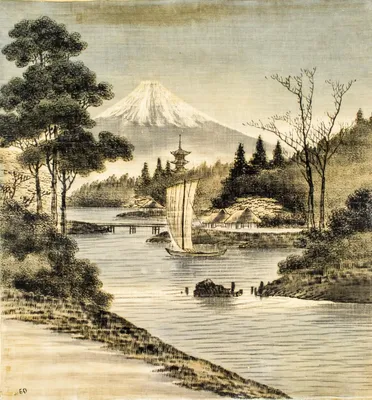 Купить репродукцию картины Традиционный японский пейзаж с пагодой