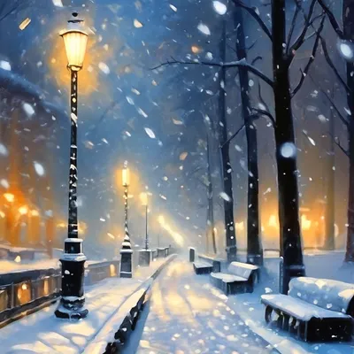 Зимний вечер,идет снег,снежинки,…» — создано в Шедевруме