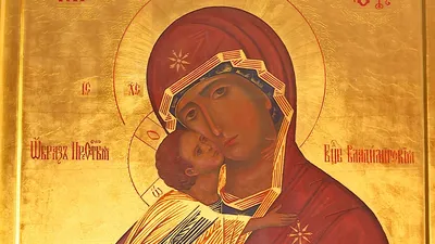 Владимирская (Вышгородская) икона Богородицы, Богородица Владимирская -  икона из янтаря купить