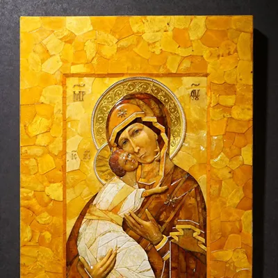 Купить писаную икону Владимирской Богородицы в палехском стиле